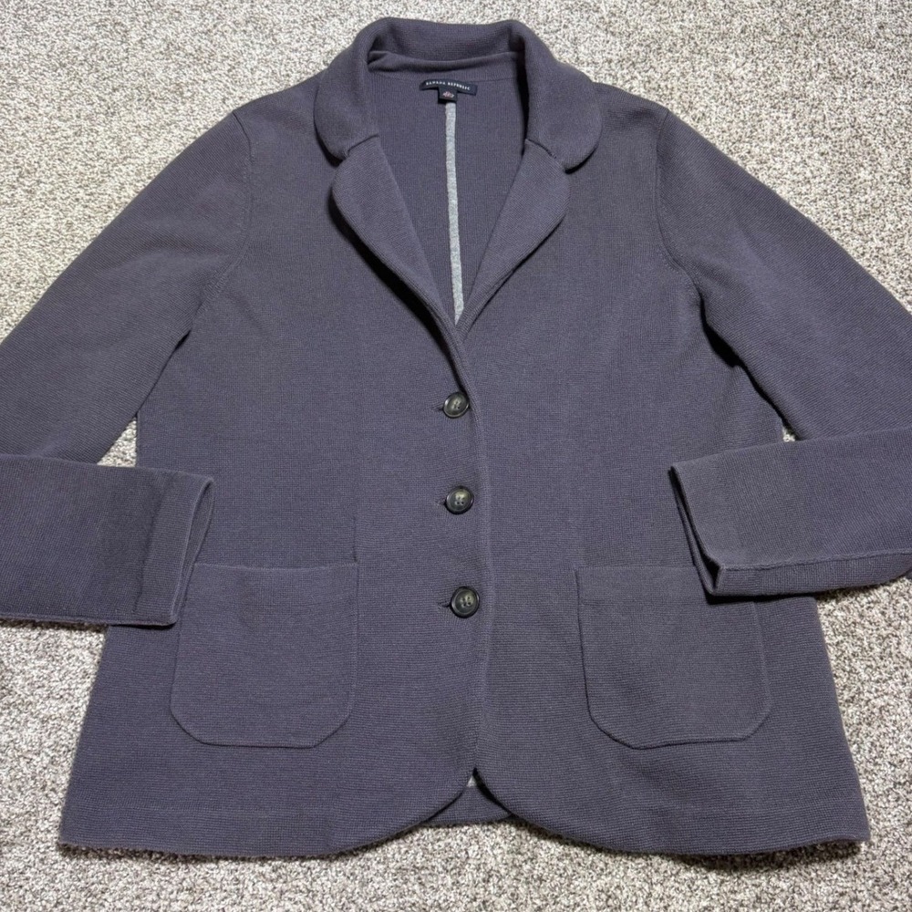 Banana Republic Women XL Knit Blazer Jacket Vent Wool Cotton Blue Preppy Classic